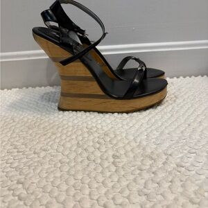 Elegant Black and Tan Wedge Sandals